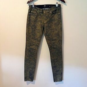 7 for all mankind Dark blue denim Jean  with Gold Floral Paint Wash